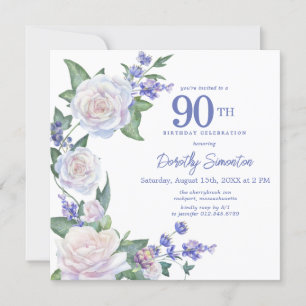Convite Rosa Branca Azul 90 Floral Praça de Aniversário