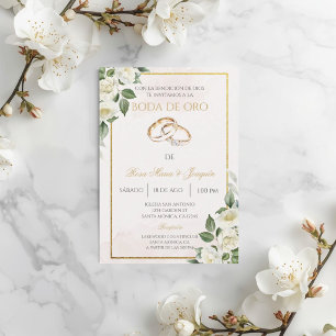 Convite Rosa branca Bege Bodas de ouro
