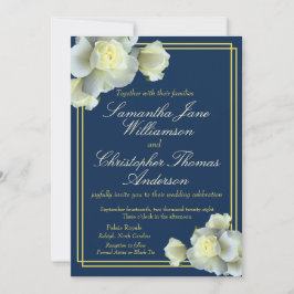 Convite Rosa Branca de Script Dourado Elegante Elegante de