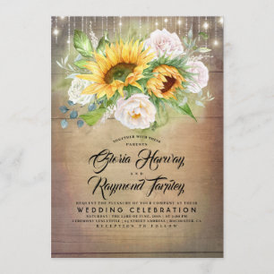 Convite Rosa Branca e Casamento outono Russo de Girassol