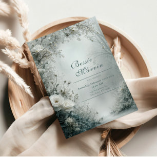 Convite Rosa Branca e Cinza Empoeirado Casamento de Invern