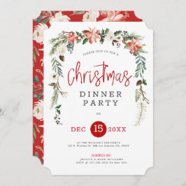 Convite Rosa branca e janto da coroa de Natal Holly Convid