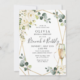 Convite Rosa branca Eucalyptus Greenery Brunch e Bubbles