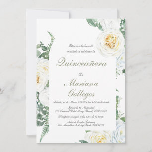 Convite Rosa branca verde Quinceanera