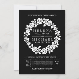 Convite Rosa branca-vindima, coroa negra, casamento floral
