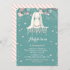 Convite Rosa branco do coelho & das flores | & aniversário