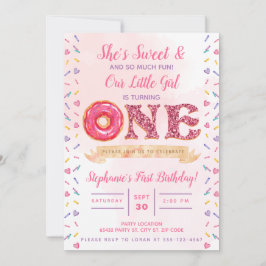 Convite Rosa, Brilhante, Aniversário Rosquinha