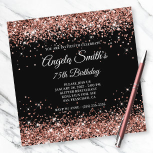 Convite Rosa Brilhante Dourado Glitter Aniversário de 75 a
