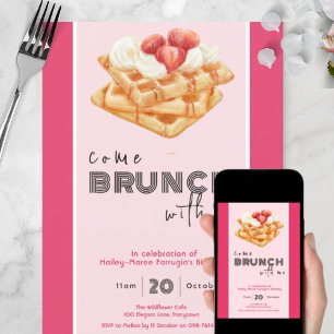 Convite rosa brilhante para Brunch Comigo