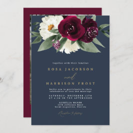 Convite ROSA Burgundy e Marinho Floral Casamento no invern
