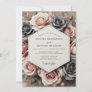 Convite Rosa Carvão Floração Atemporal Casamento