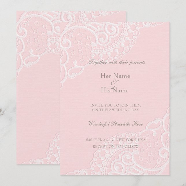 Convite Rosa Chic Vintage Elegante Renda Casamento (Frente/Verso)
