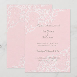 Convite Rosa Chique Vintage Elegante Renda Noiva