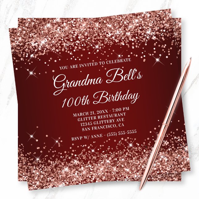 Convite Rosa cintilante Dourado brilhante Vermelho Escuro  (Criador carregado)