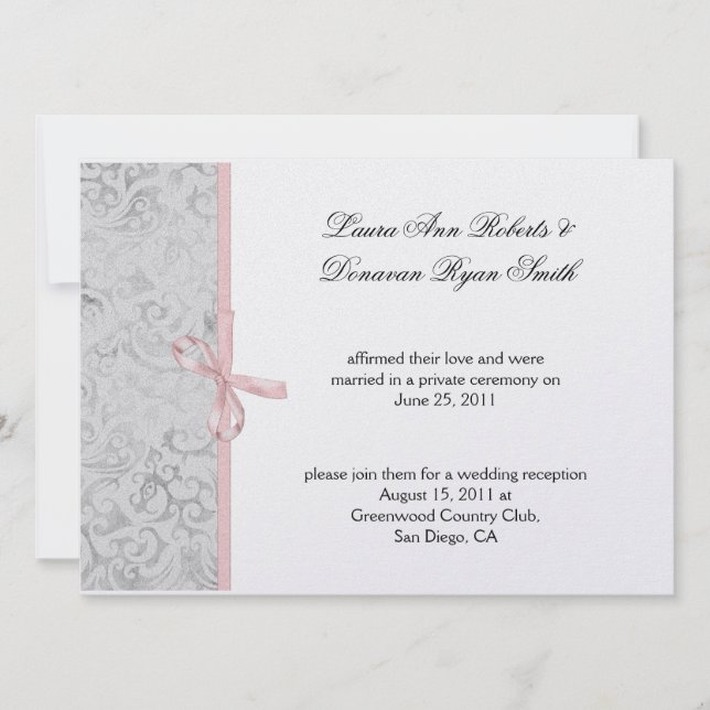 Convite Rosa Cinza Branco Damask Após Casamento (Frente)