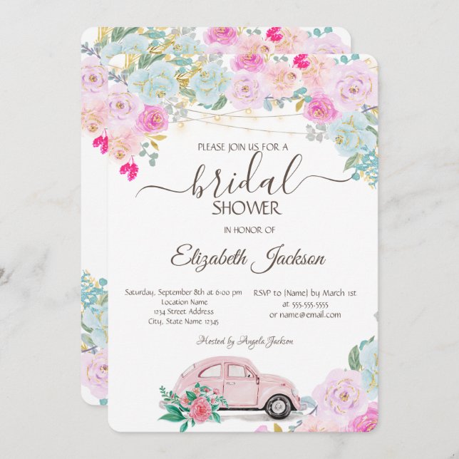 Convite Rosa Cinza Luzes Rosa (Frente/Verso)