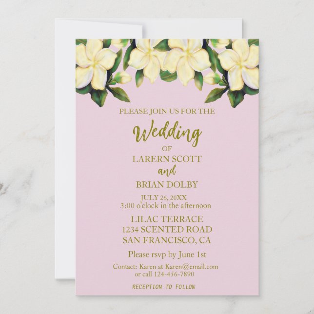 Convite Rosa claro e Dourado Calla Lily Greenery Casamento (Frente)