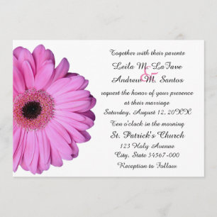 Convite Rosa claro Elegante Gerbera Daisy Wedding