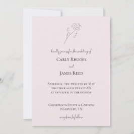 Convite Rosa claro Flower Line Art Monograma Casamento