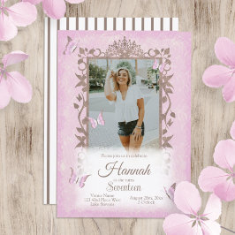 Convite Rosa claro Marrom Borboletas Festa de aniversário