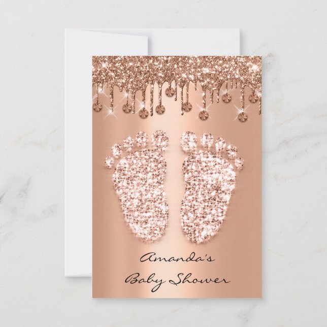 Convite Rosa Cobre Bebê Garota Chá Pés (Verso)