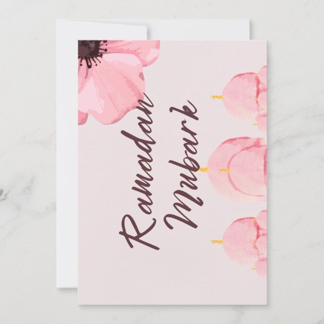 Convite Rosa com a flor Ramadã mubark (Frente)