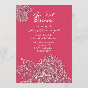Convite Rosa com o Chá de panela Floral Lacy