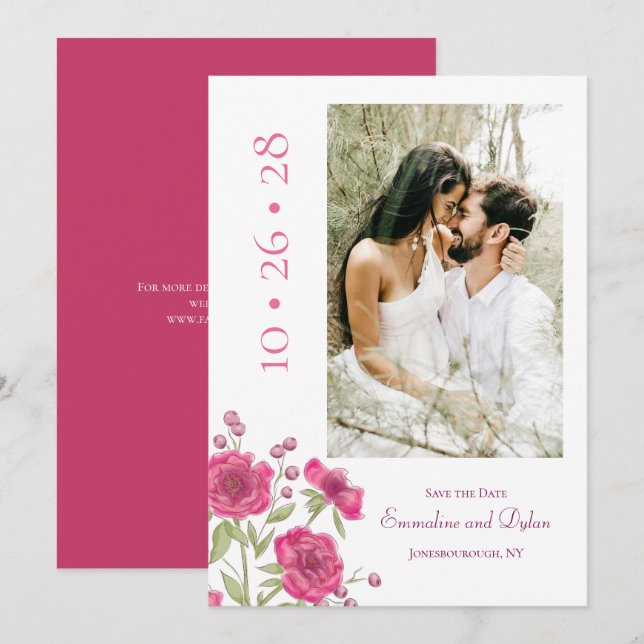 Convite Rosa Cor-de-Rosa Brilhante Casamento Salve a Data (Frente/Verso)