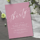 Convite Rosa cor-de-rosa brilhante Elegante Meninas aniver<br><div class="desc">Convites bonito de aniversário de 30 anos com um design mínimo moderno. Tipo de letra num fundo rosa feminino.</div>