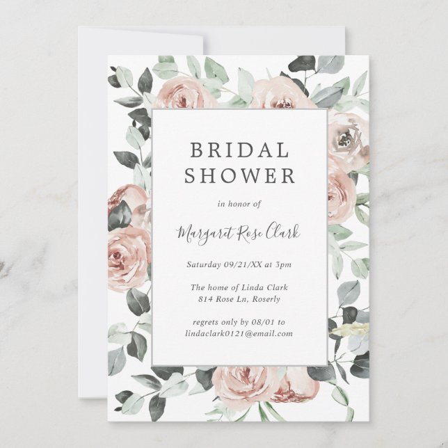 Convite Rosa cor-de-rosa, Chá de panela verde (Frente)