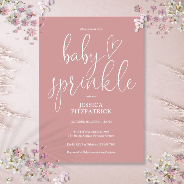 Convite Rosa cor-de-rosa Elegante Chá pulverizador (Elegant Dusty Rose Pink Baby Sprinkle Shower Invitation)