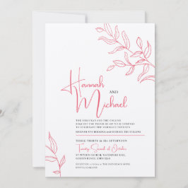 Convite Rosa cor-de-rosa, galho branco das folhas, esboço 