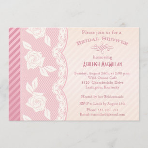 Convite Rosa cor-de-rosa, Ivory Floral Chá de panela Conv