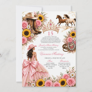 Convite Rosa Corada Girassol Rosa Vaquera Quinceañera 