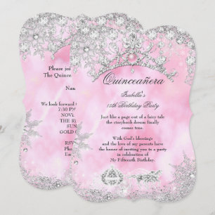 Convite Rosa corado de Quinceanera 15º Inverno Mágico