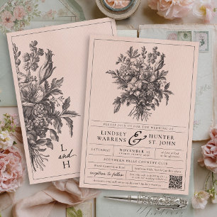 Convite Rosa Corado Floral Vintage Romântico Jardim Casame