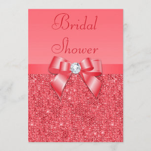 Convite Rosa Coral com Lantejoulas e Diamantes Impressos n