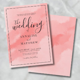 Convite Rosa Coral Simples Elegante Aquarela Casamento