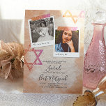 Convite Rosa, Creamsicle Laranja Bat Mitzvah Sparkle Stars<br><div class="desc">Estilo de livro digital Bat Mitzvah convite com detalhes de brilho cor-de-rosa e creme. Fotos quadradas bonitas com estrela de David trabalho de arte em papel amassado é um belo visual de vintage para sua celebração de aniversário. As legendas escritas em fotos podem ser mudadas para qualquer belo texto que...</div>