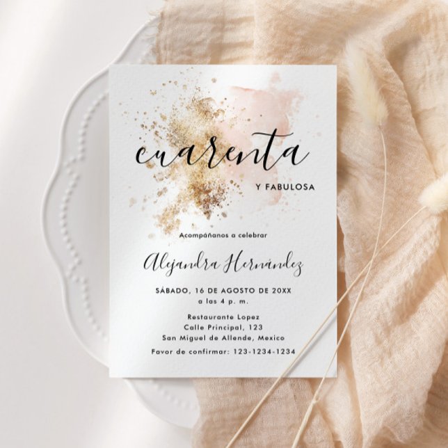 Convite Rosa Cuarenta y Fabulosa Cumpleaños (Criador carregado)