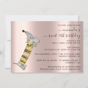 Convite Rosa Cute Dog Sweet 16th Festa de aniversário 