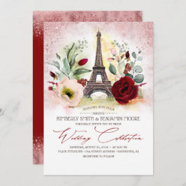 Convite Rosa da Torre Eiffel de Paris Dourada e Casamento 