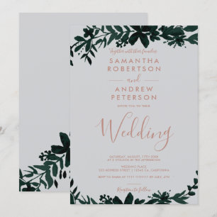 Convite Rosa datipografia verde cinza Floral casamento