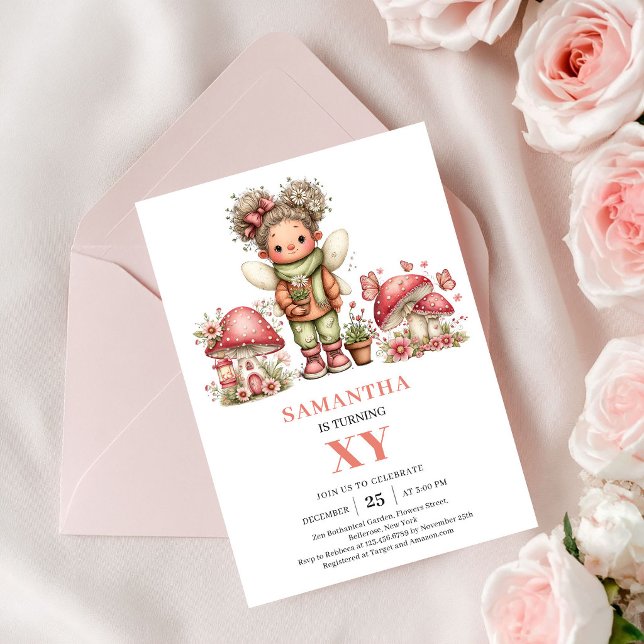 Convite Rosa de 1º Aniversário da Fada Princesa Fo (Cute Princess Fairy 1st Birthday Pink Invitation)