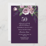 Convite Rosa de ameixa roxa de berbigão 50º aniversário<br><div class="desc">EggPlant Purple Plum Rosa Womans 50th Birthday Invitation Matching in Niche and Nest store. Design cortesia de: https://www.etsy.com/shop/SmallHouseBigPony</div>