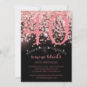 Convite Rosa de aniversário - aniversário de 40 anos de