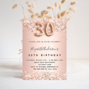 Convite rosa de aniversário de 30 anos com brilho de ouro 