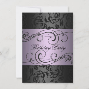 Convite Rosa de Aniversário do Swirl Black & Purple