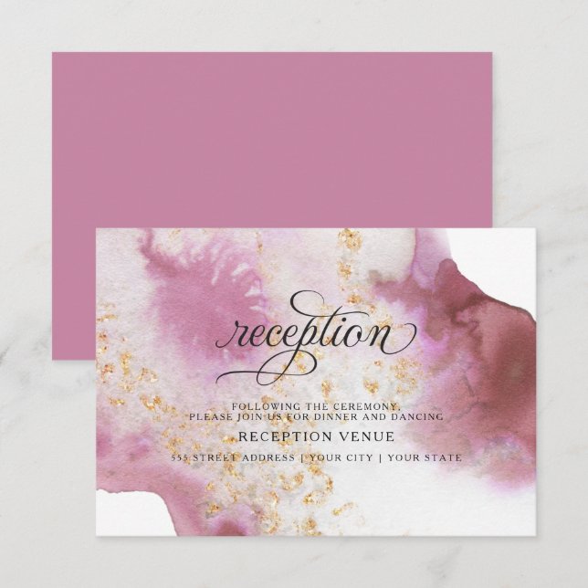 Convite Rosa de Aquarela Quartz Dourado Geode Barefoot™ (Frente/Verso)