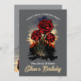 Convite Rosa de ascensão - Aniversário Floral Elegante